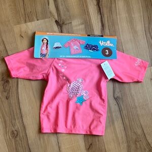 VSKINZ Girls' Pink UPF Swim Rashguard - Fish Graphic